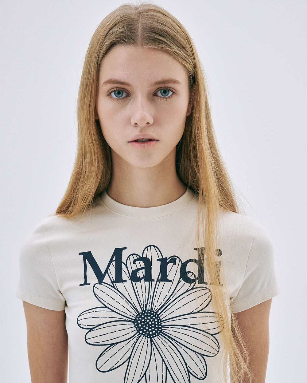 Cropped Tshirt FLOWERMARDI Cream Navy