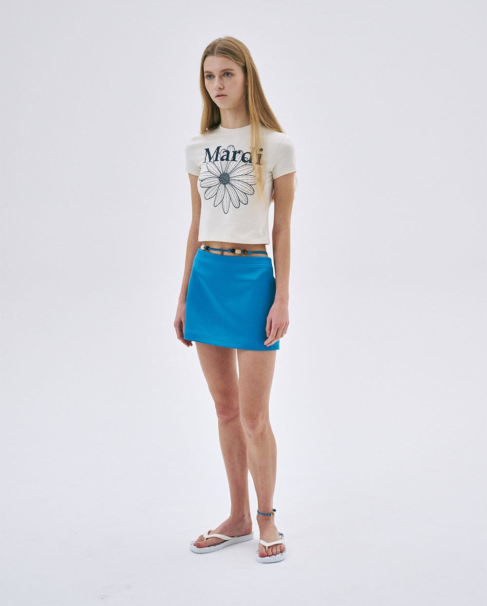 Cropped Tshirt FLOWERMARDI Cream Navy