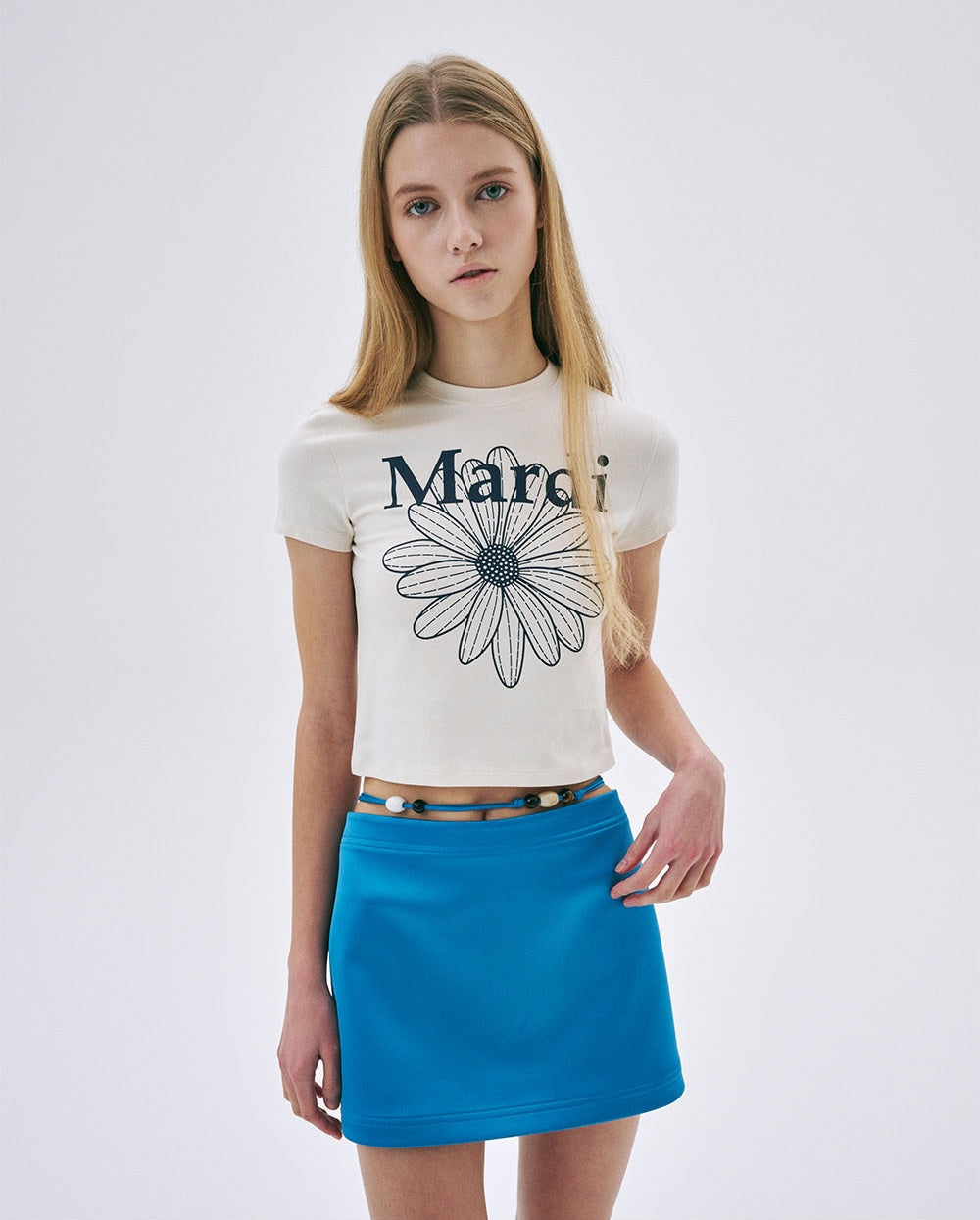Cropped Tshirt FLOWERMARDI Cream Navy