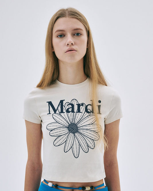 Cropped Tshirt FLOWERMARDI Cream Navy