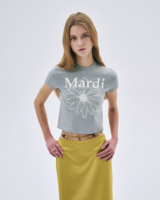 Cropped Tshirt FLOWERMARDI Grey Ivory