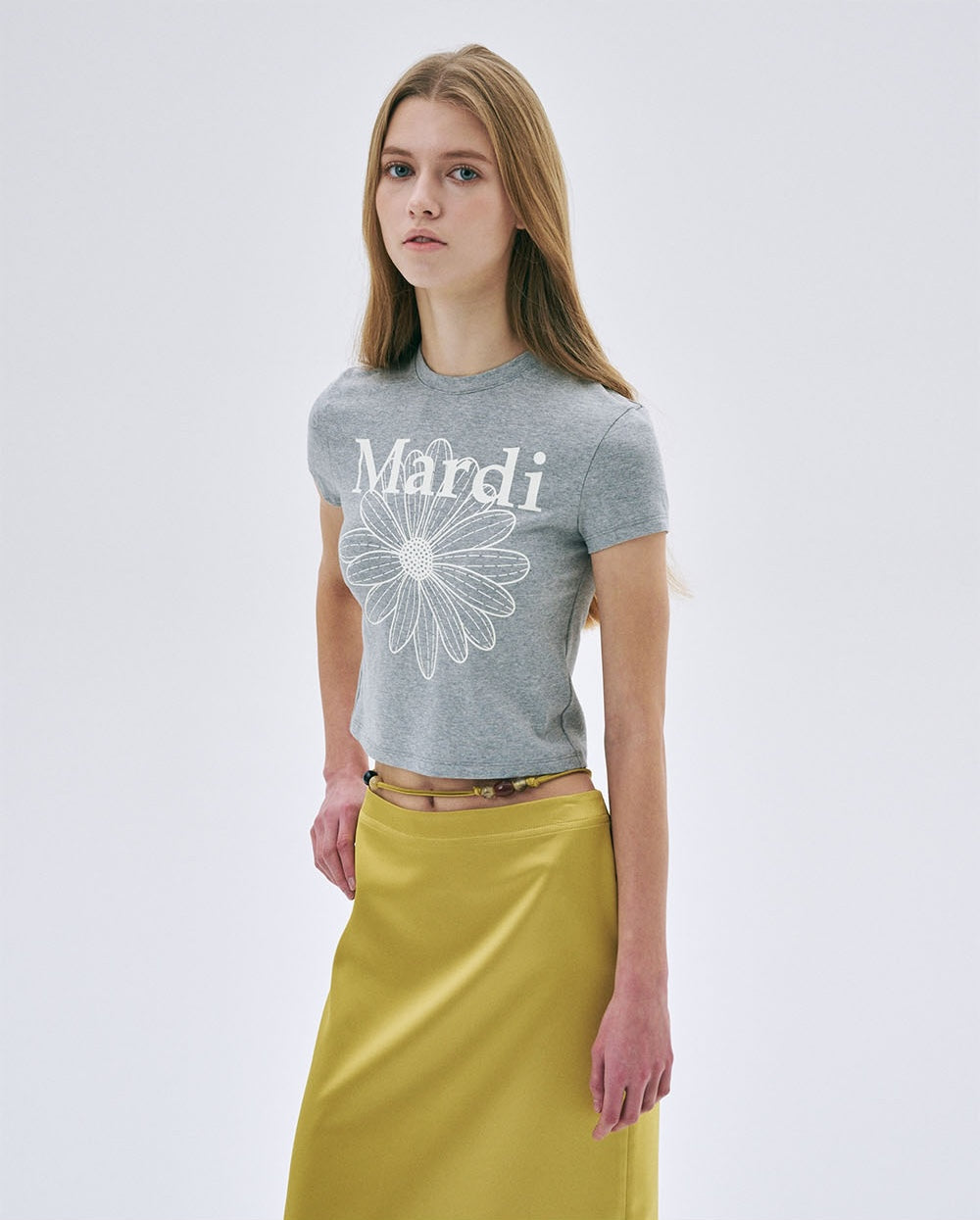 Cropped Tshirt FLOWERMARDI Grey Ivory