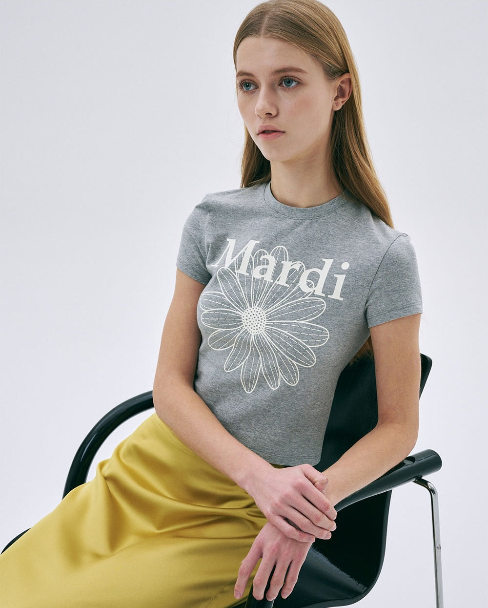 Cropped Tshirt FLOWERMARDI Grey Ivory