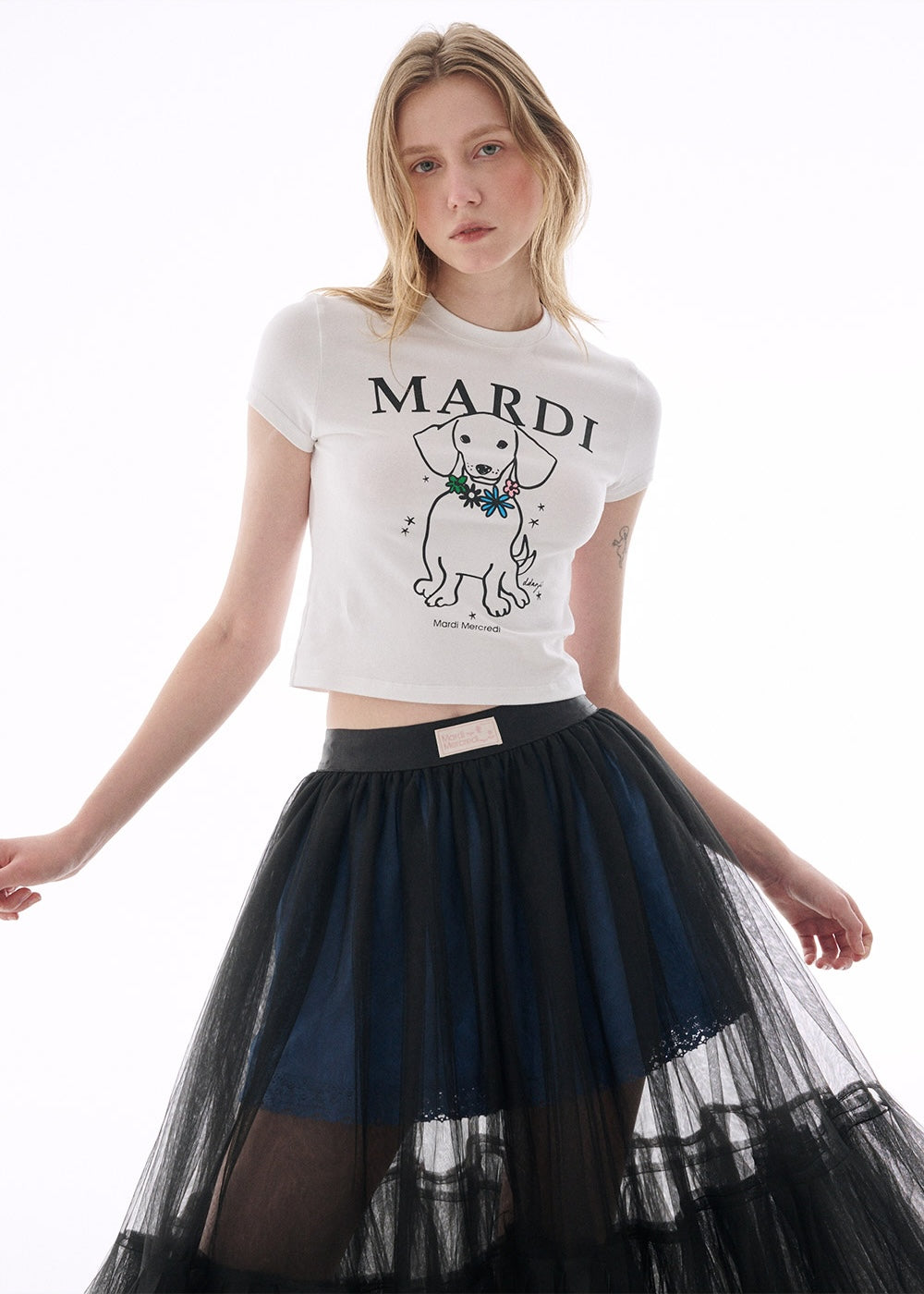 Cropped Tshirt SWING THE TAIL DDANJI FLOWER NECKLACE MULTICOLOR White Blue