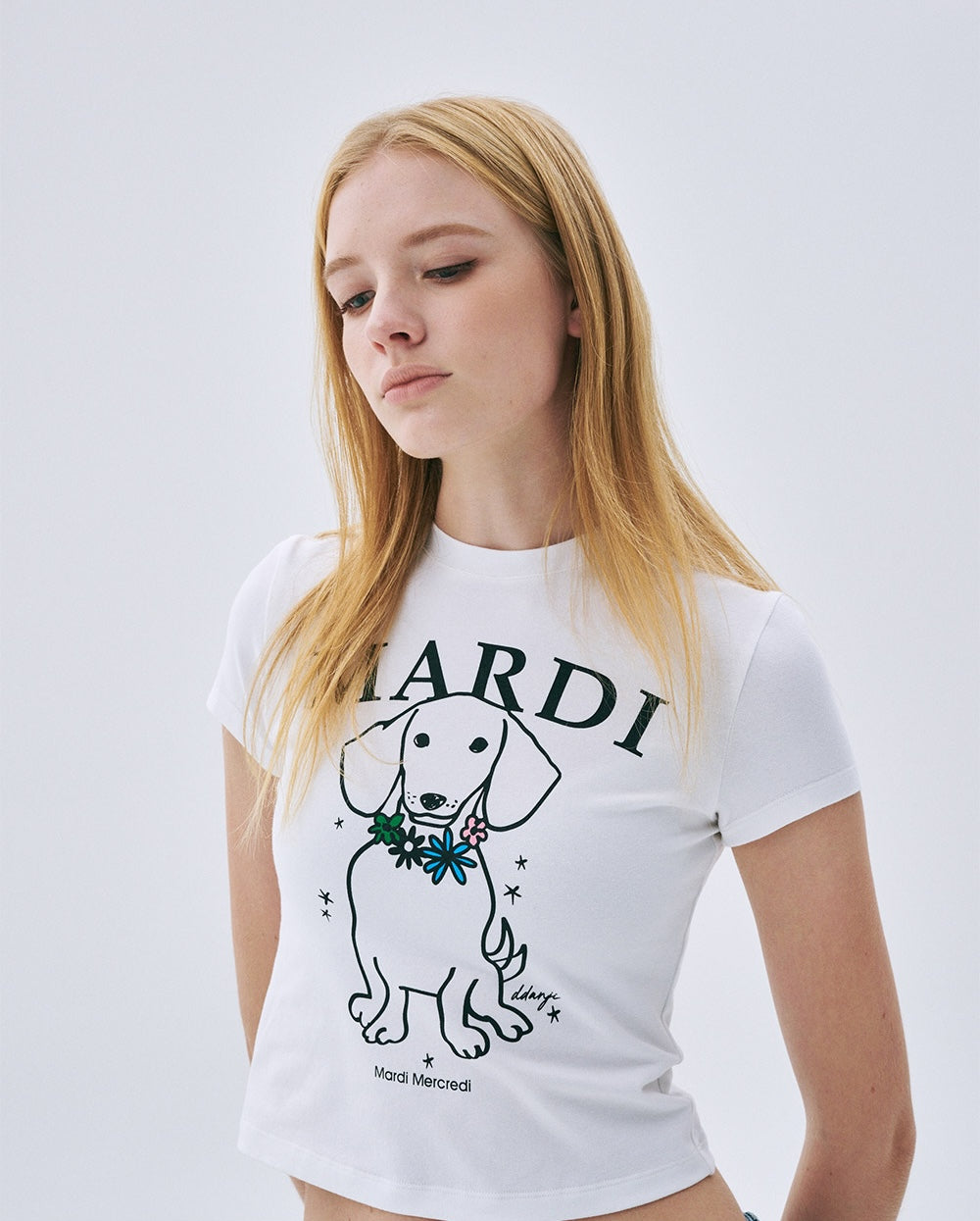 Cropped Tshirt SWING THE TAIL DDANJI FLOWER NECKLACE MULTICOLOR White Blue