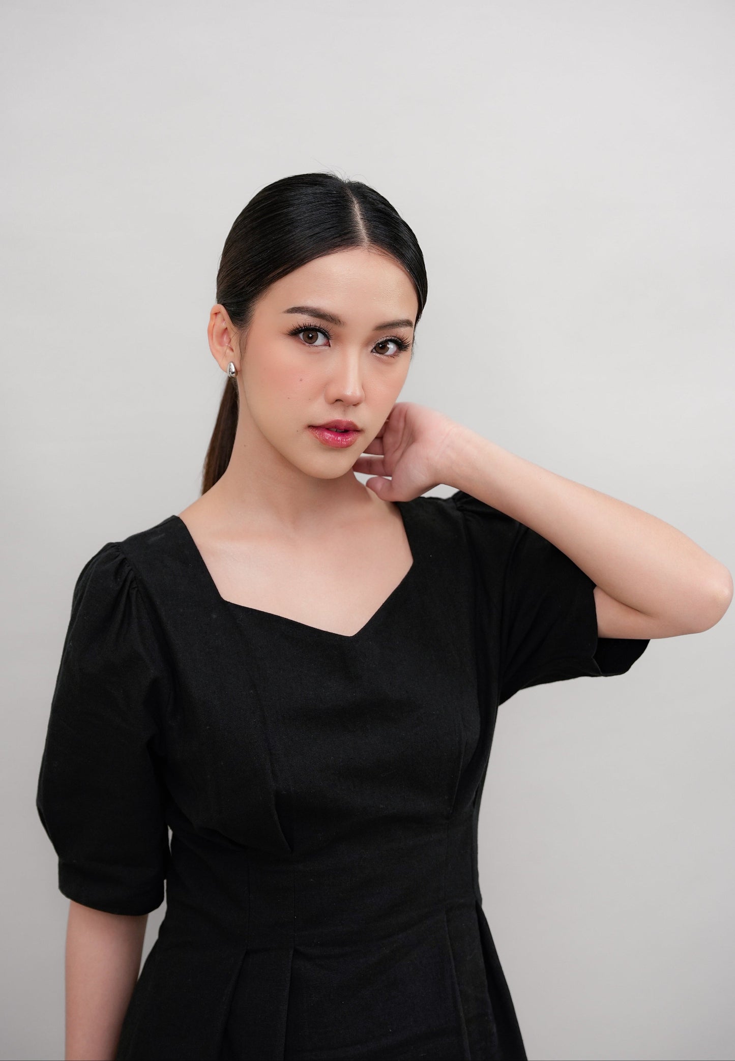 Sweetheart Neckline Mini Dress-BLACK