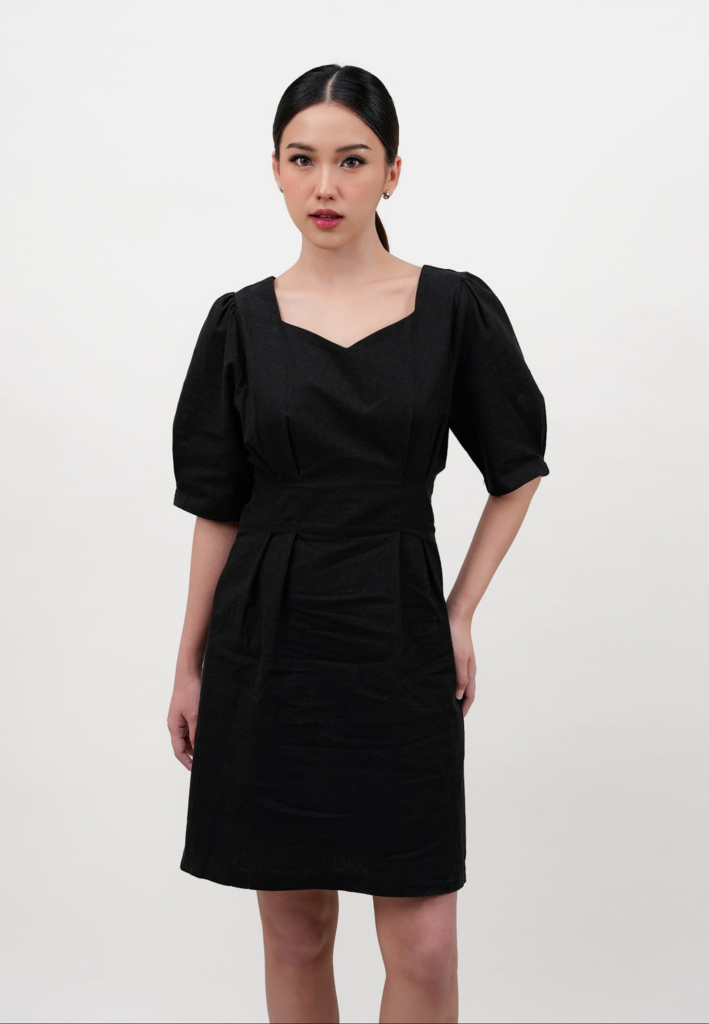 Sweetheart Neckline Mini Dress-BLACK