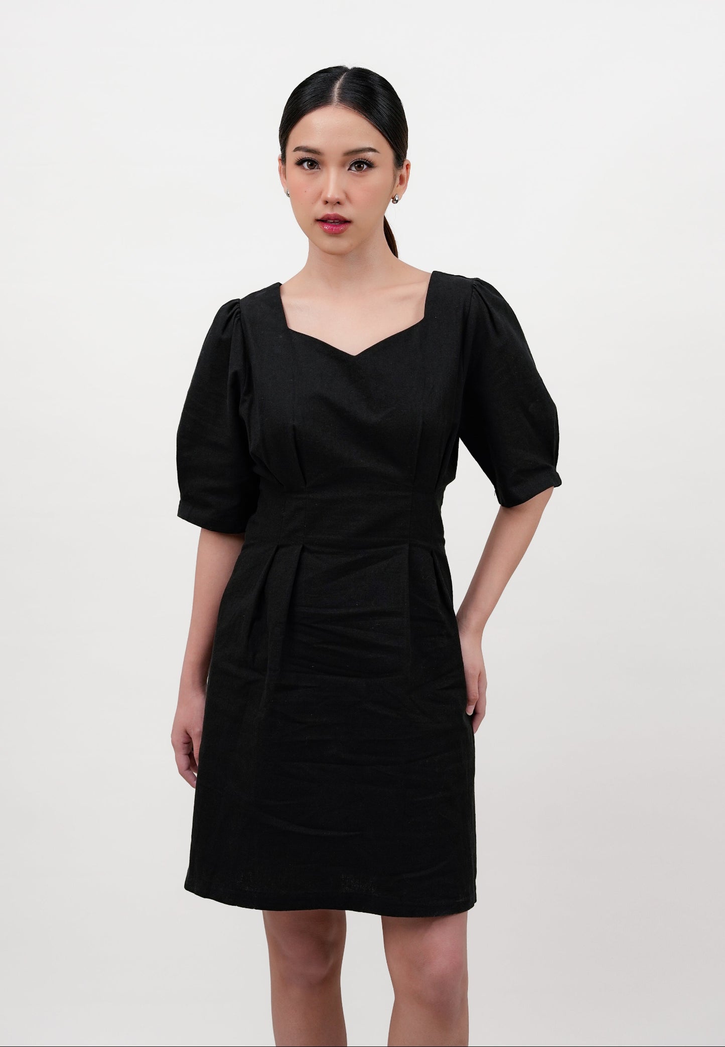 Sweetheart Neckline Mini Dress-BLACK