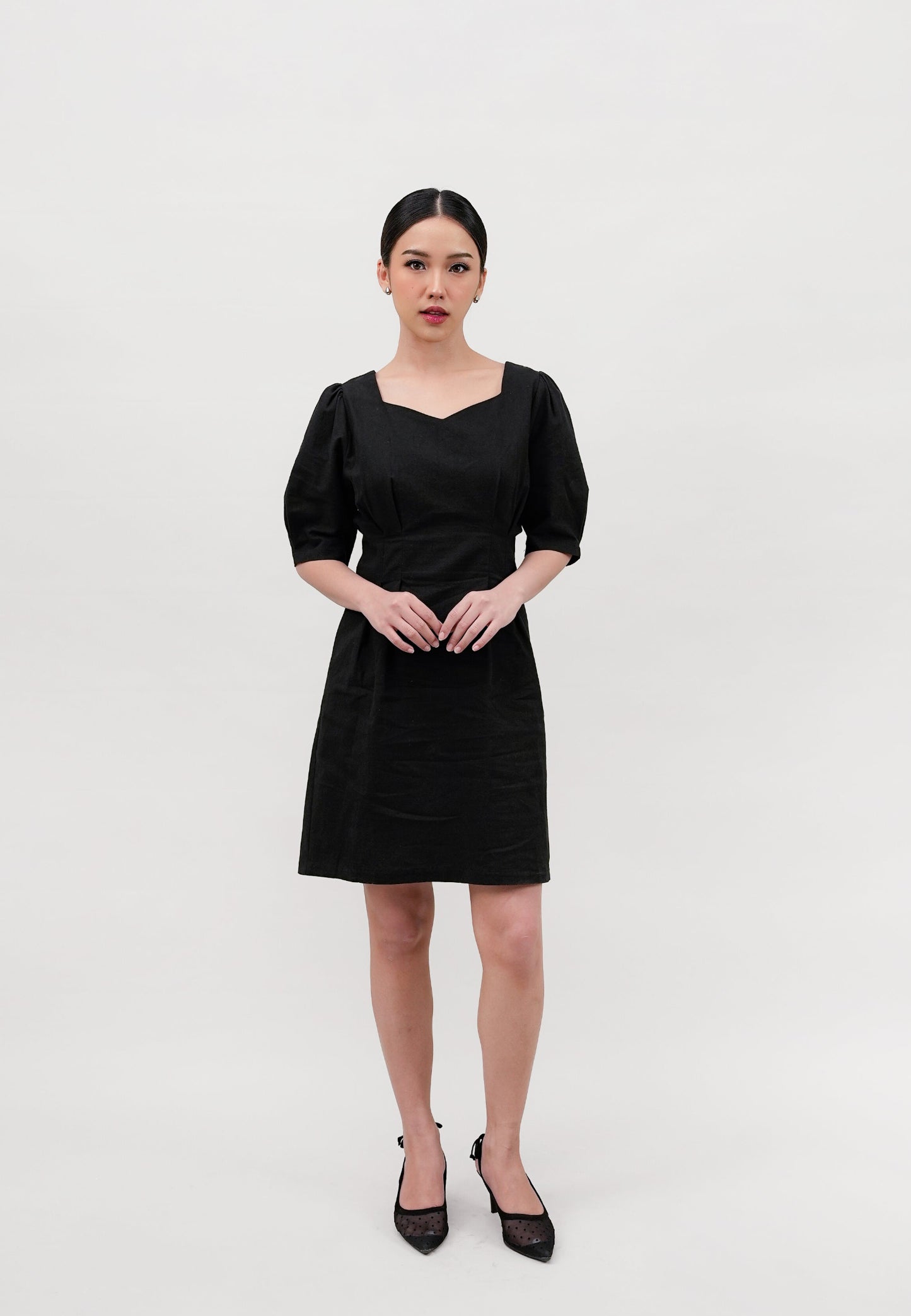 Sweetheart Neckline Mini Dress-BLACK