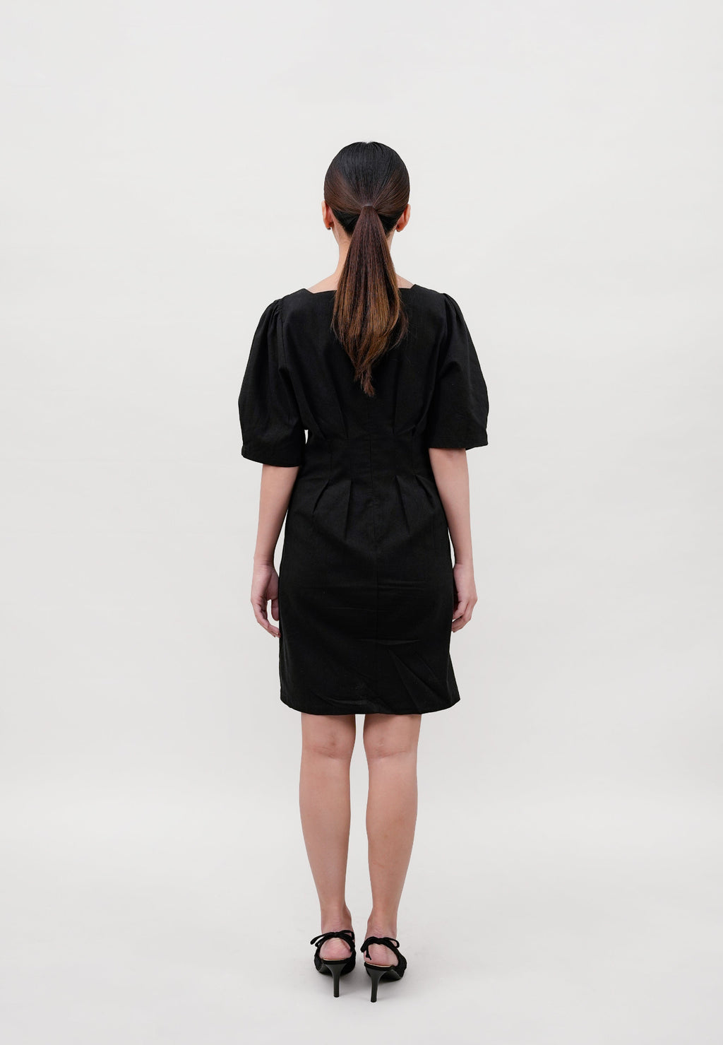 Sweetheart Neckline Mini Dress-BLACK