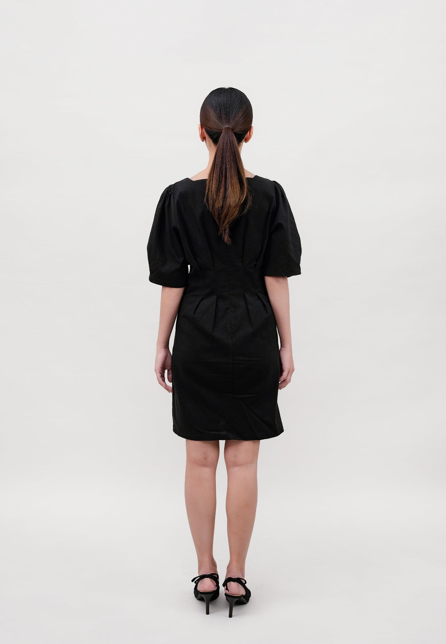 Sweetheart Neckline Mini Dress-BLACK