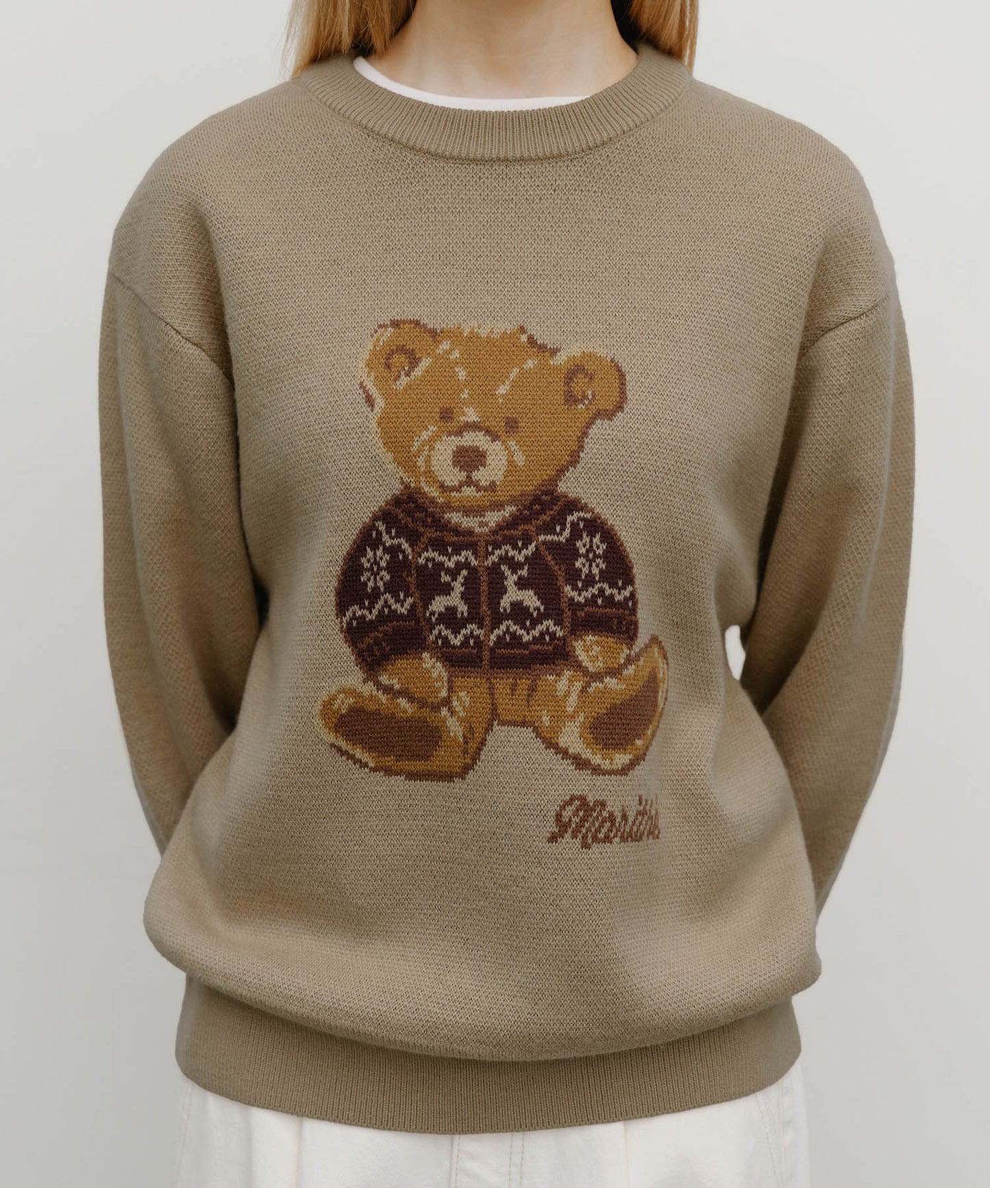 DOODLE BEAR KNIT PULLOVER beige