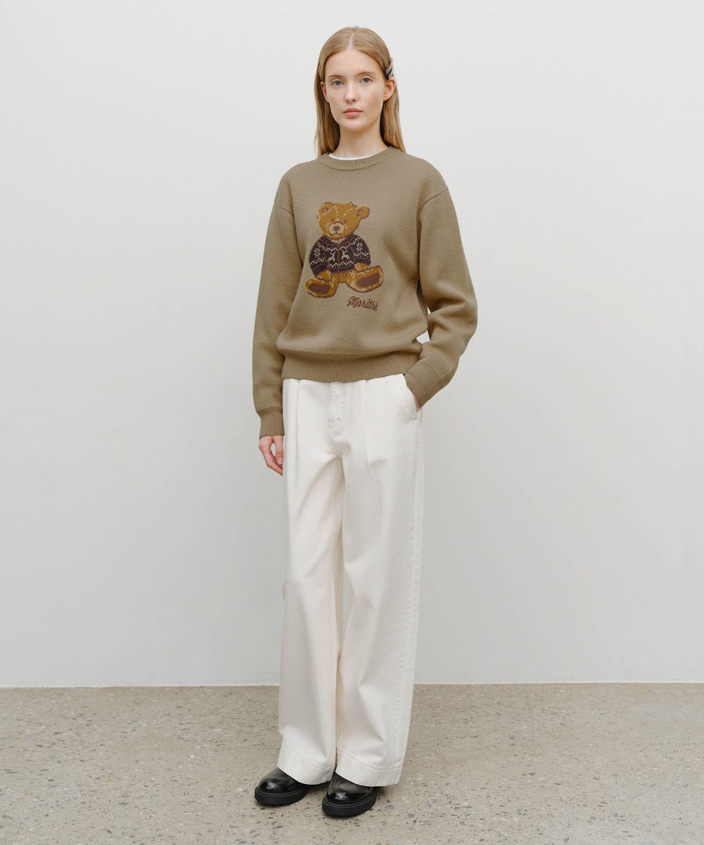 DOODLE BEAR KNIT PULLOVER beige