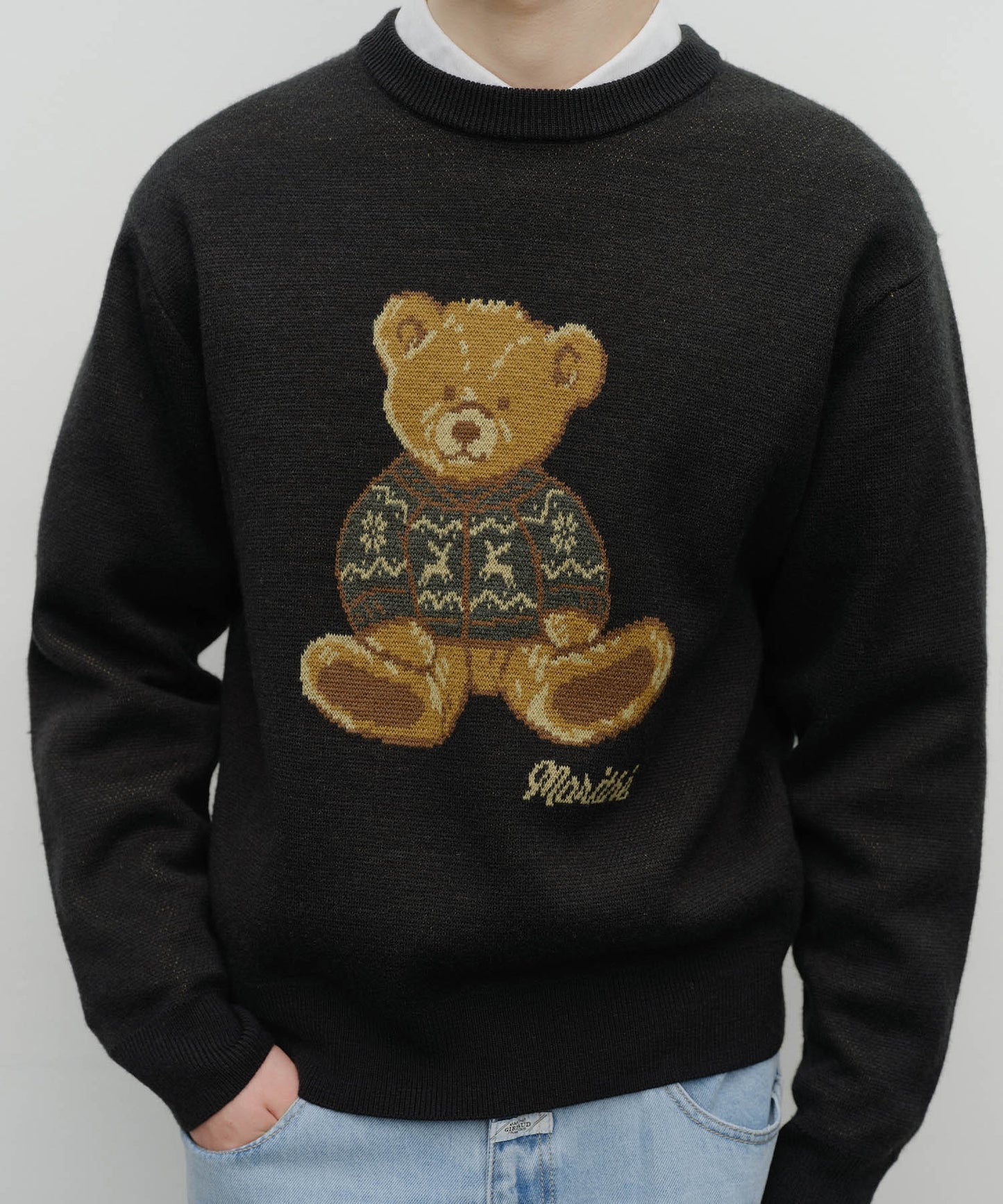DOODLE BEAR KNIT PULLOVER navy