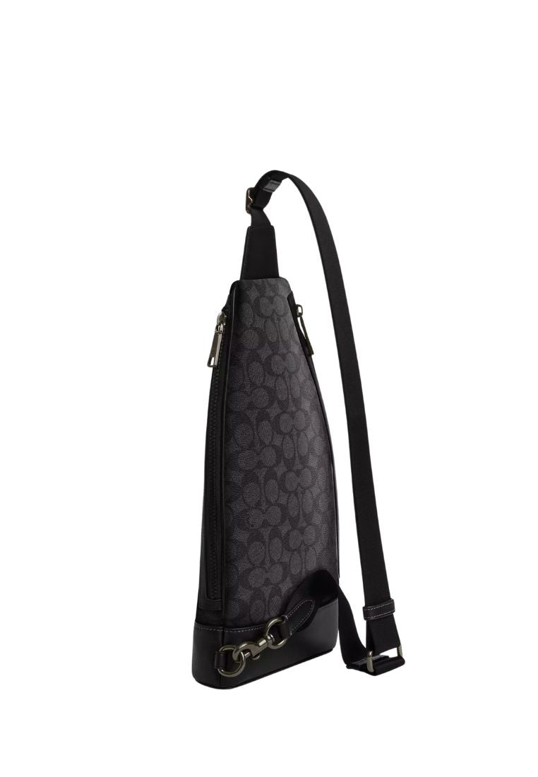 Dominic Sling Pack In Signature Canvas Gunmetal Charcoal Black