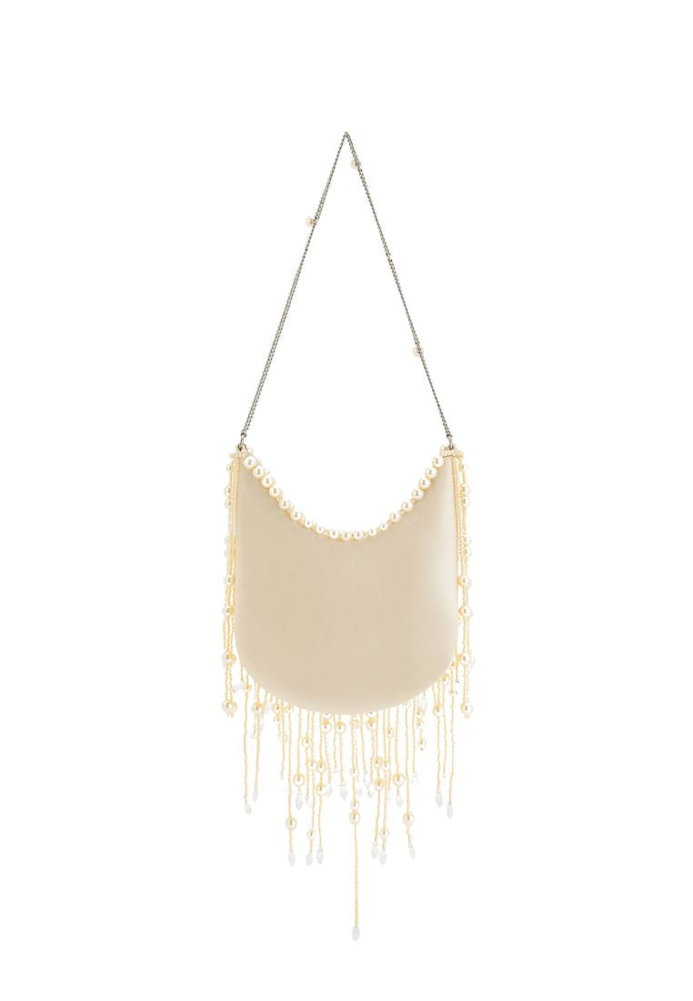 Elaine Pearl Embellished Fringe Bag - White