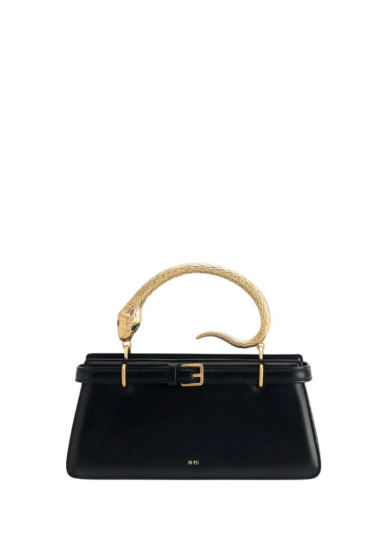 Elena Snake Handle Top Handle Bag - Black