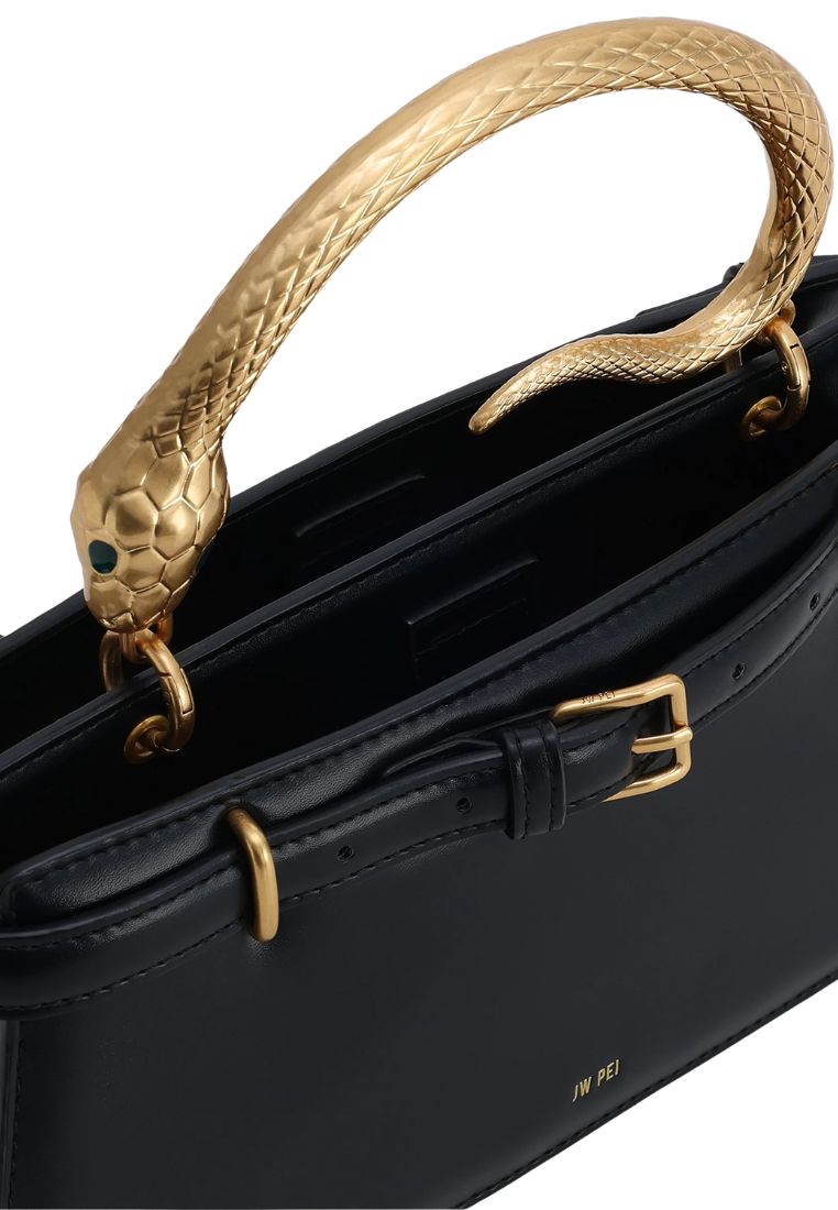 Elena Snake Handle Top Handle Bag - Black