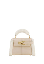 Elise Faux Suede Shearling Trim Top Handle Bag - Taupe