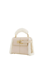 Elise Faux Suede Shearling Trim Top Handle Bag - Taupe