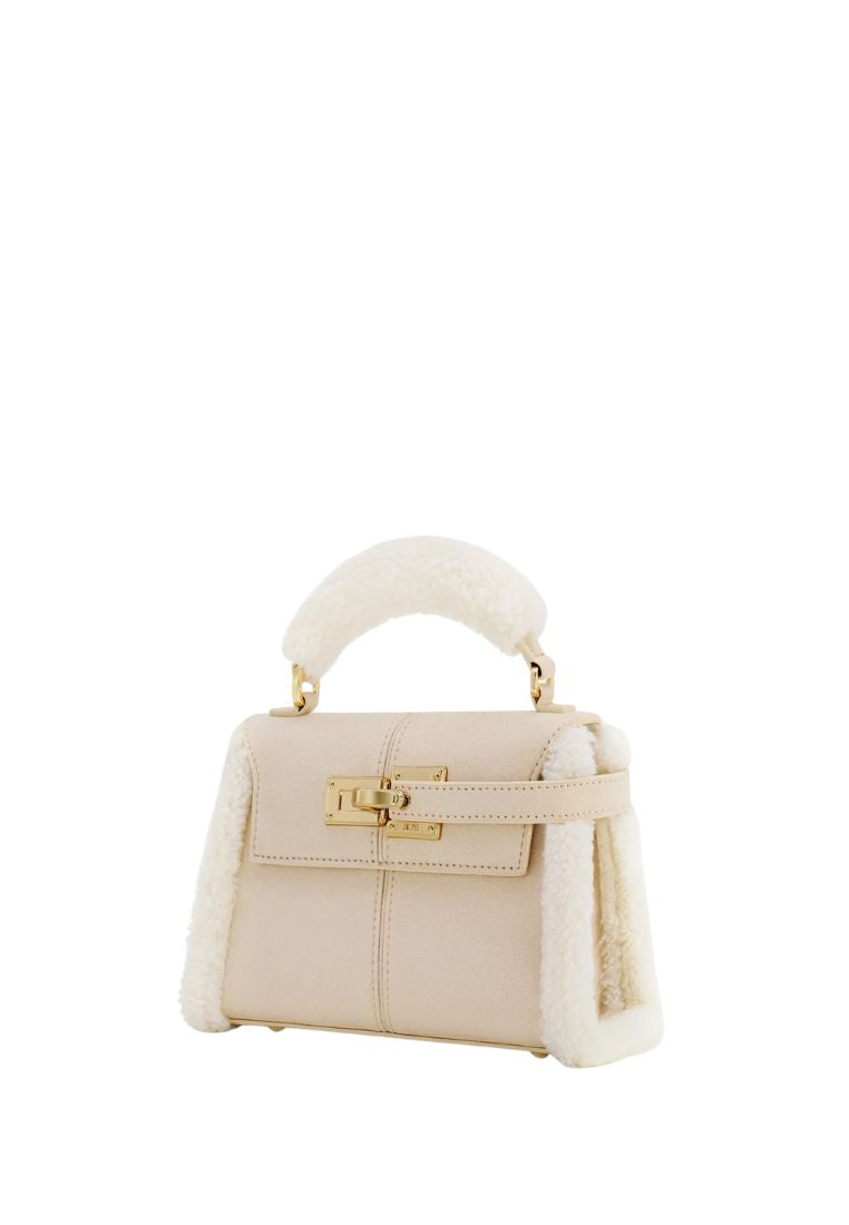 Elise Faux Suede Shearling Trim Top Handle Bag - Taupe
