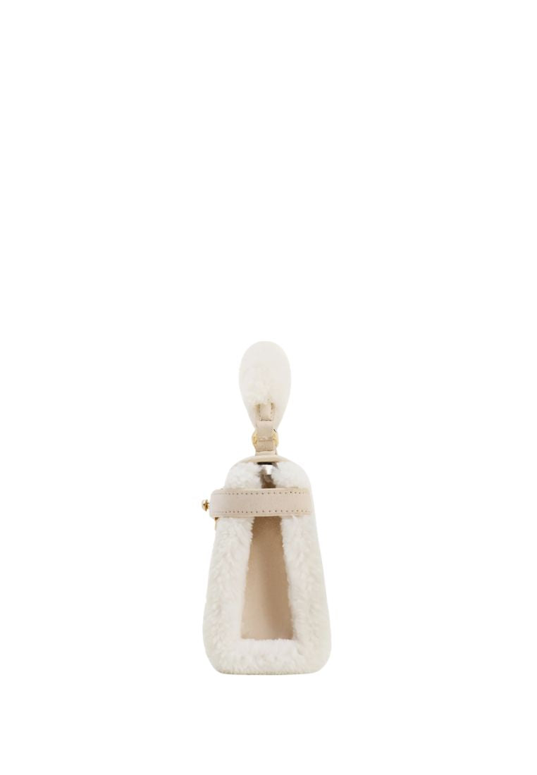 Elise Faux Suede Shearling Trim Top Handle Bag - Taupe