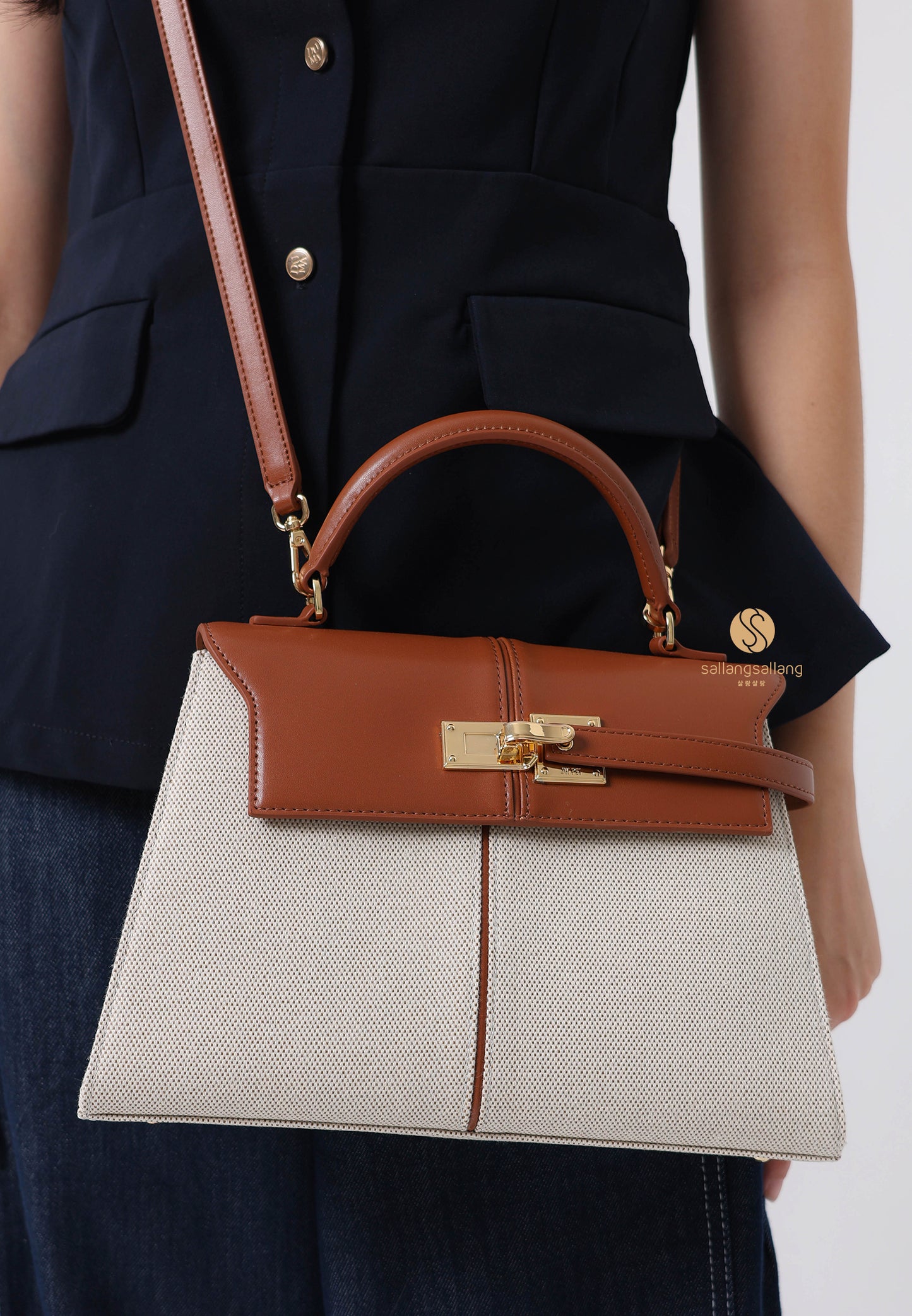 Elise Large Top Handle Bag - Brown Canvas