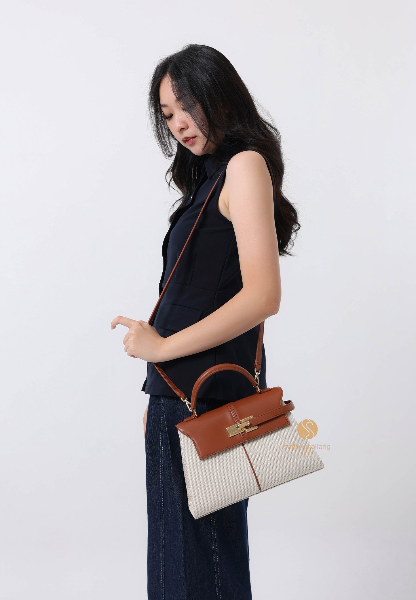 Elise Large Top Handle Bag - Brown Canvas