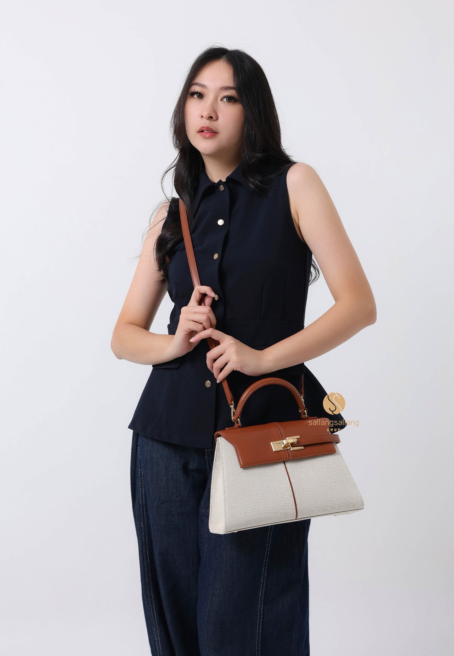 Elise Large Top Handle Bag - Brown Canvas