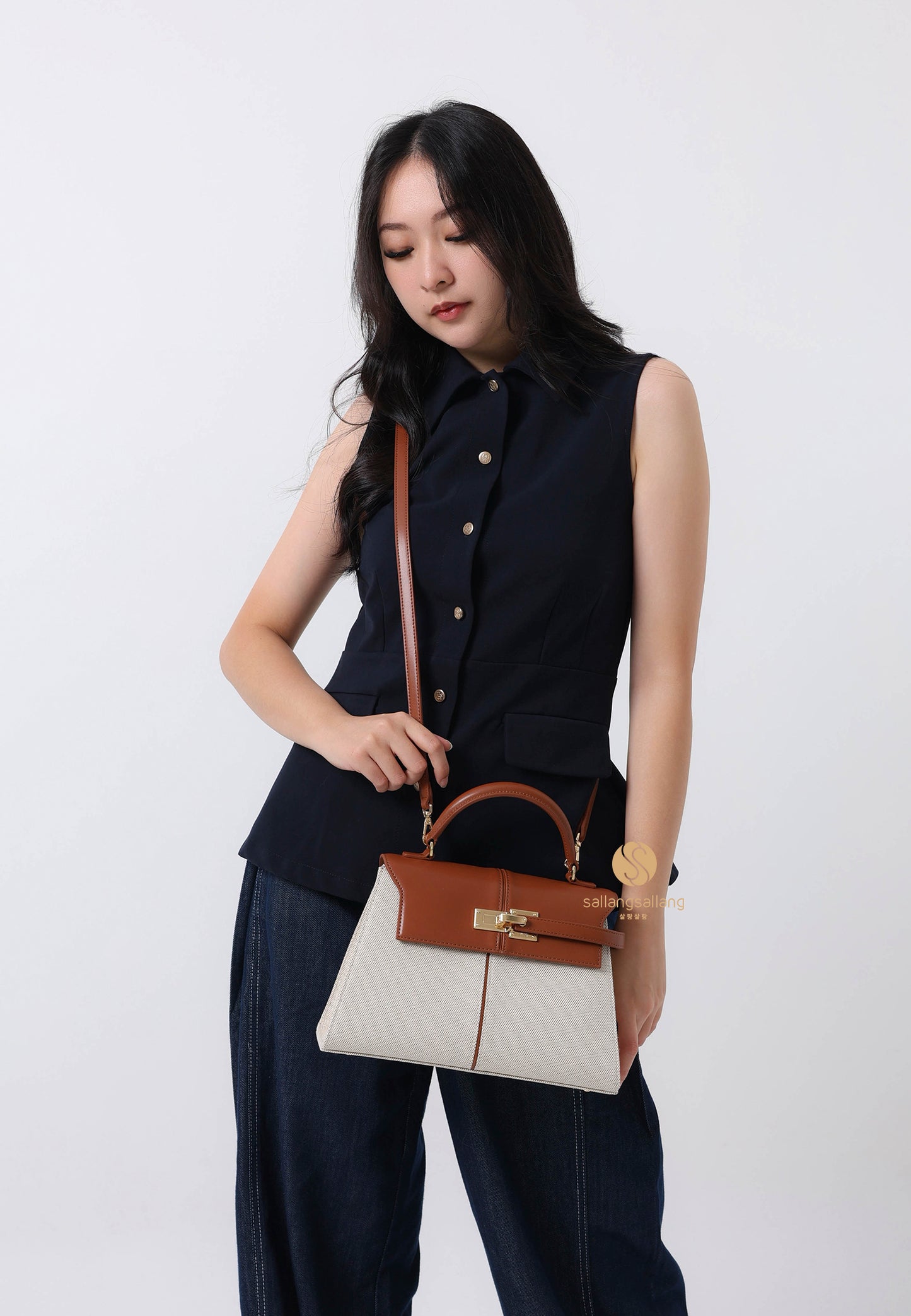 Elise Large Top Handle Bag - Brown Canvas