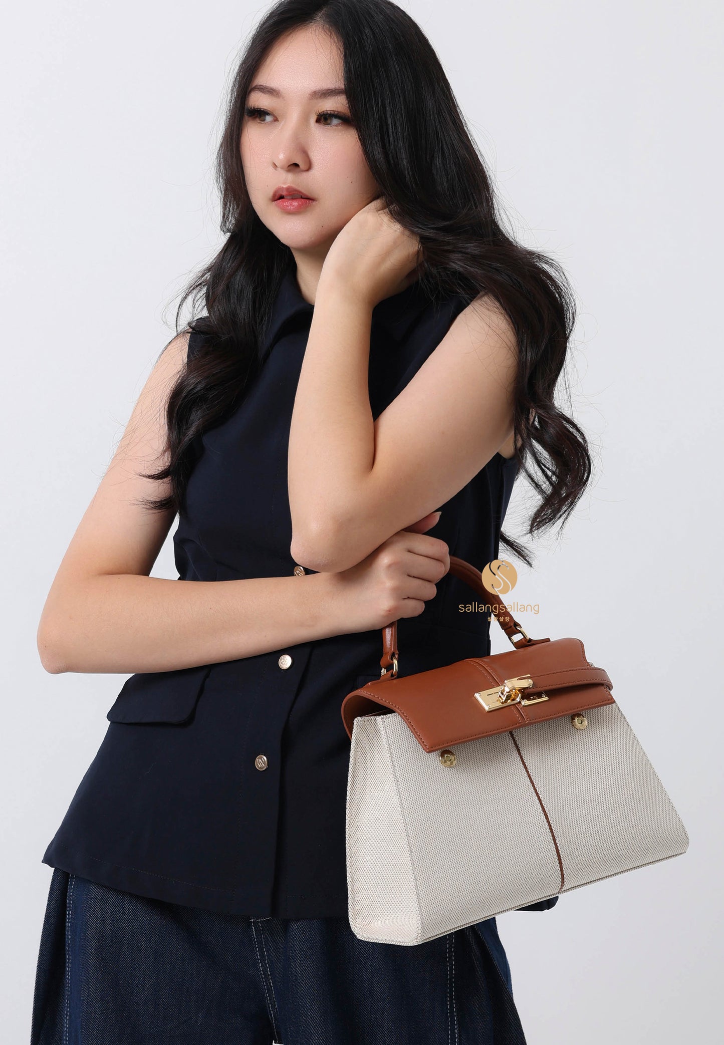Elise Large Top Handle Bag - Brown Canvas