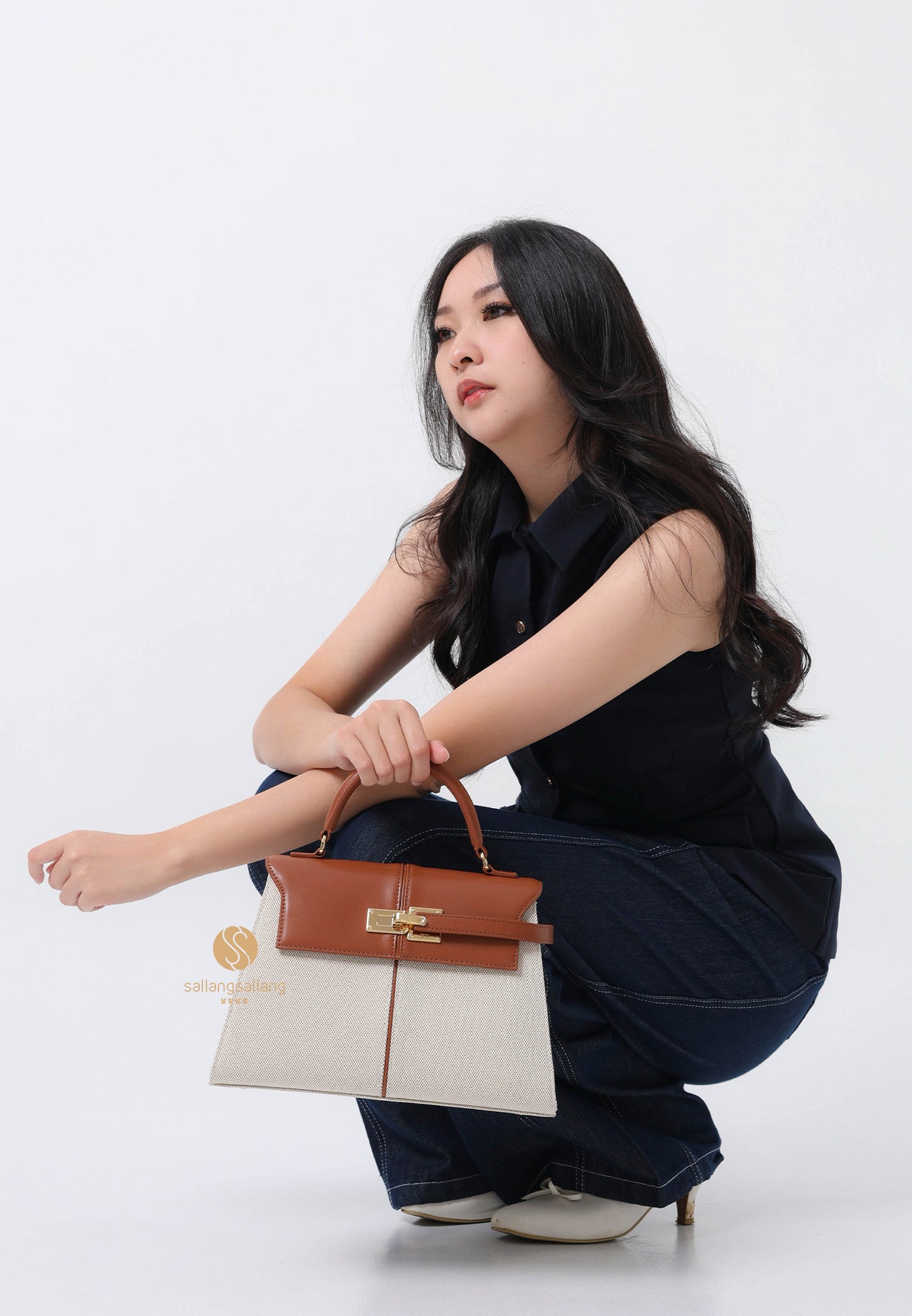 Elise Large Top Handle Bag - Brown Canvas
