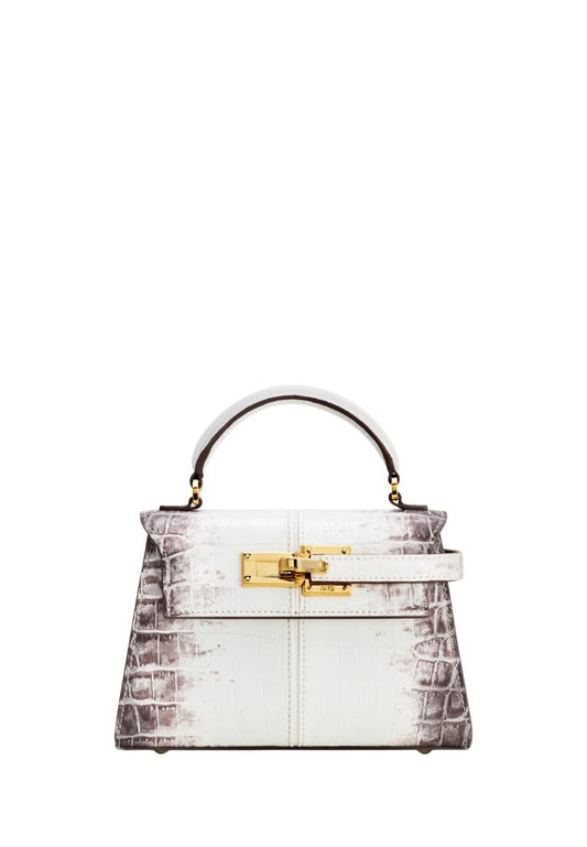 Elise Top Handle Bag - White Croc