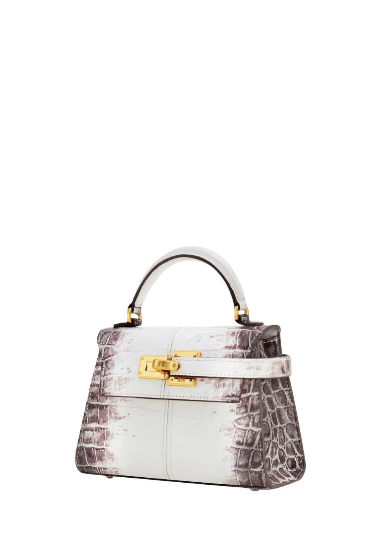 Elise Top Handle Bag - White Croc