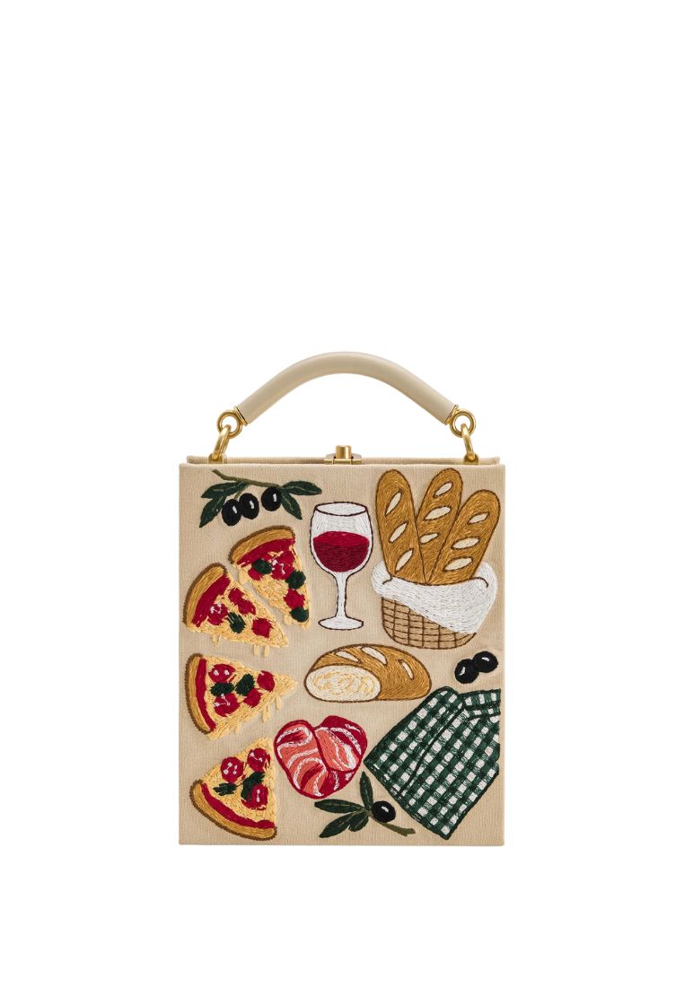 Elle Picnic Pattern Book Top Handle Bag - Khaki