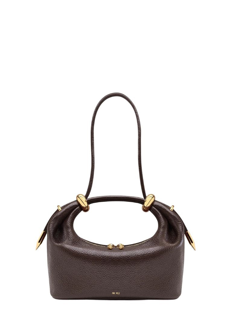 Ellie Metal Ring Embellished Top Handle Bag - Dark Brown