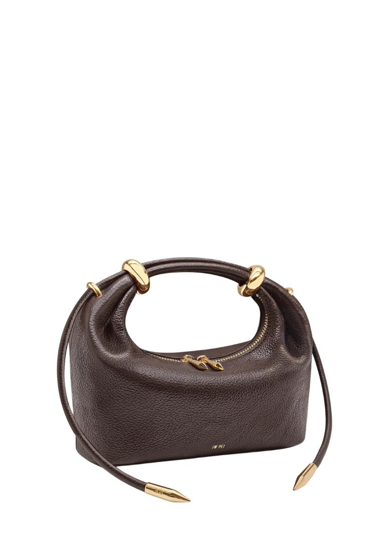 Ellie Metal Ring Embellished Top Handle Bag - Dark Brown