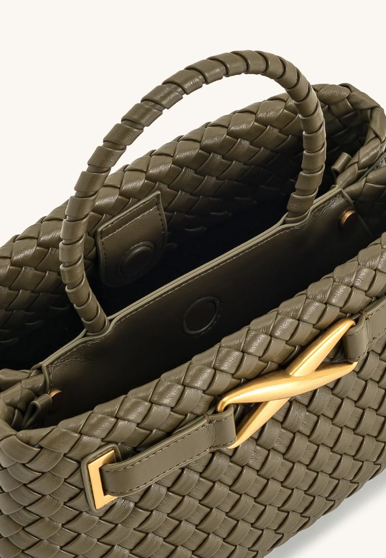 Elora Woven Tote Bag - Dark Olive