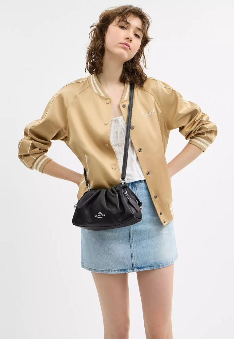 Faye Shoulder Bag With Ruching Silver Black