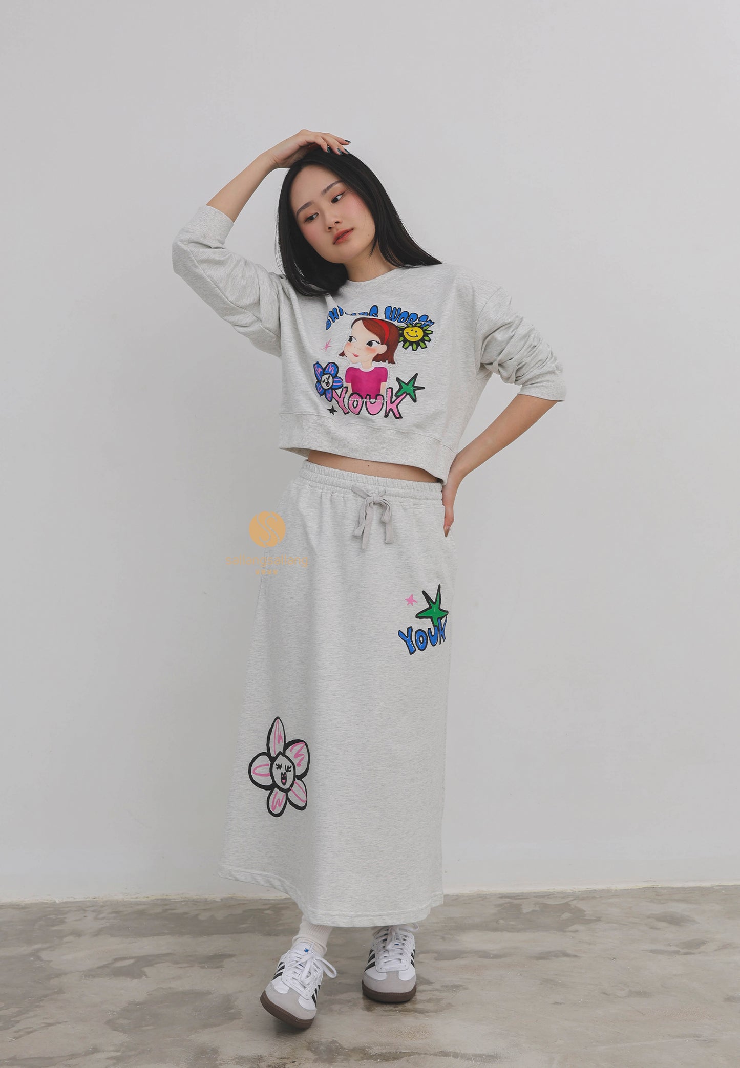 Flower Sweatshirt Skirt Set F Ria