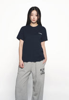 French Rabbit Silhouette Woman Short Sleeve T-Shirt Dark Navy