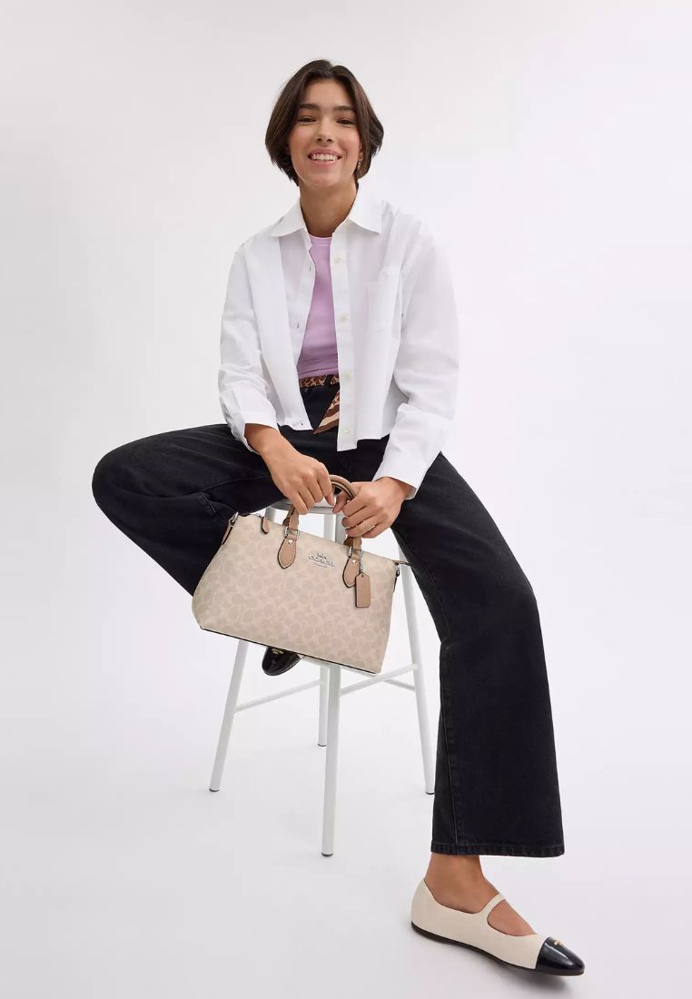 Georgia Satchel Bag In Signature Canvas Silver