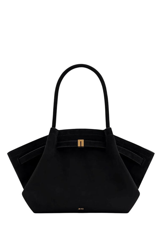 Hana Large Faux Suede Tote Bag - Black