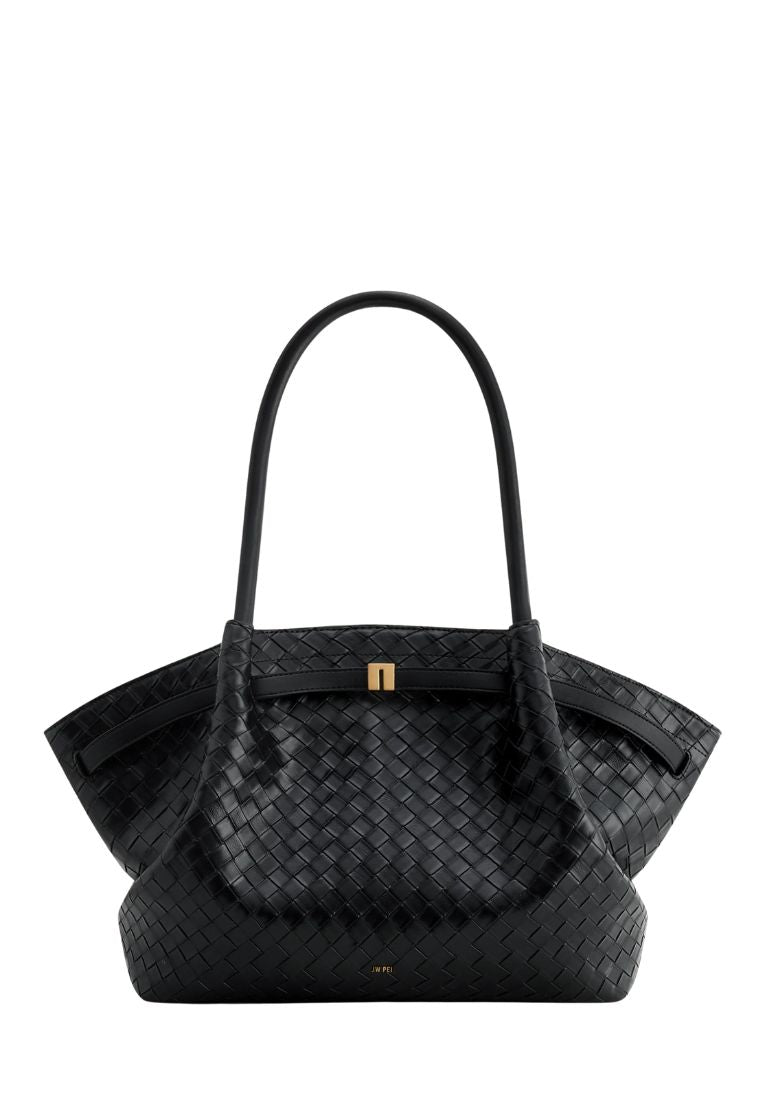 Hana Large Weave Texture Tote Bag - Black