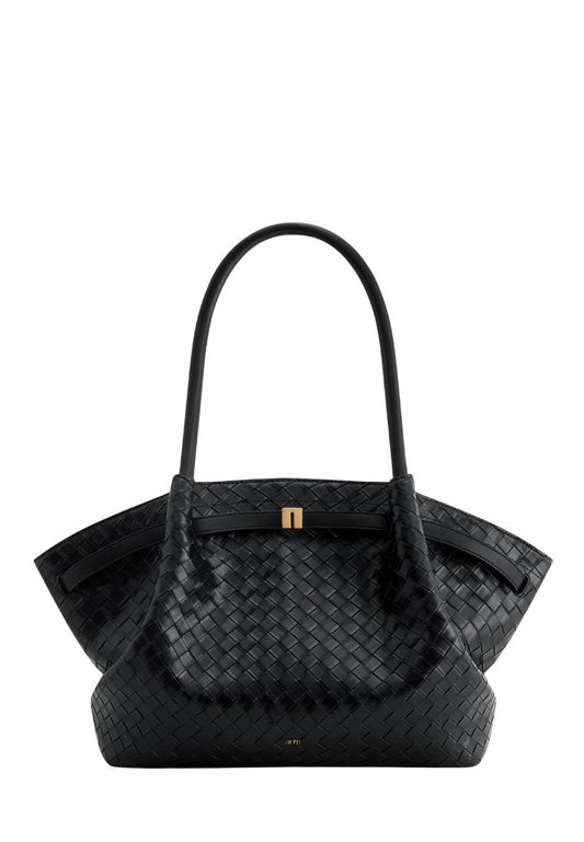 Hana Large Weave Texture Tote Bag - Black