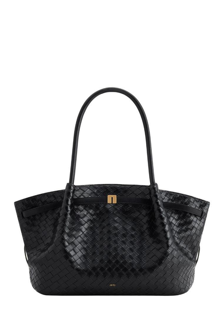 Hana Large Weave Texture Tote Bag - Black