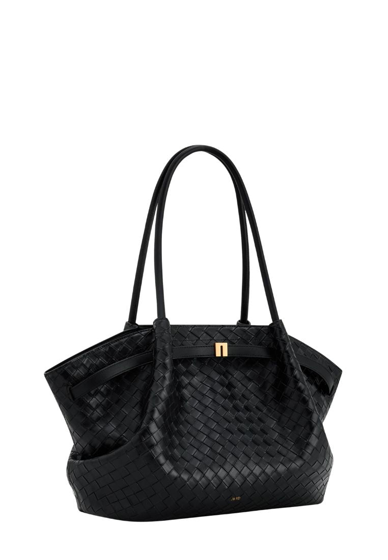 Hana Large Weave Texture Tote Bag - Black