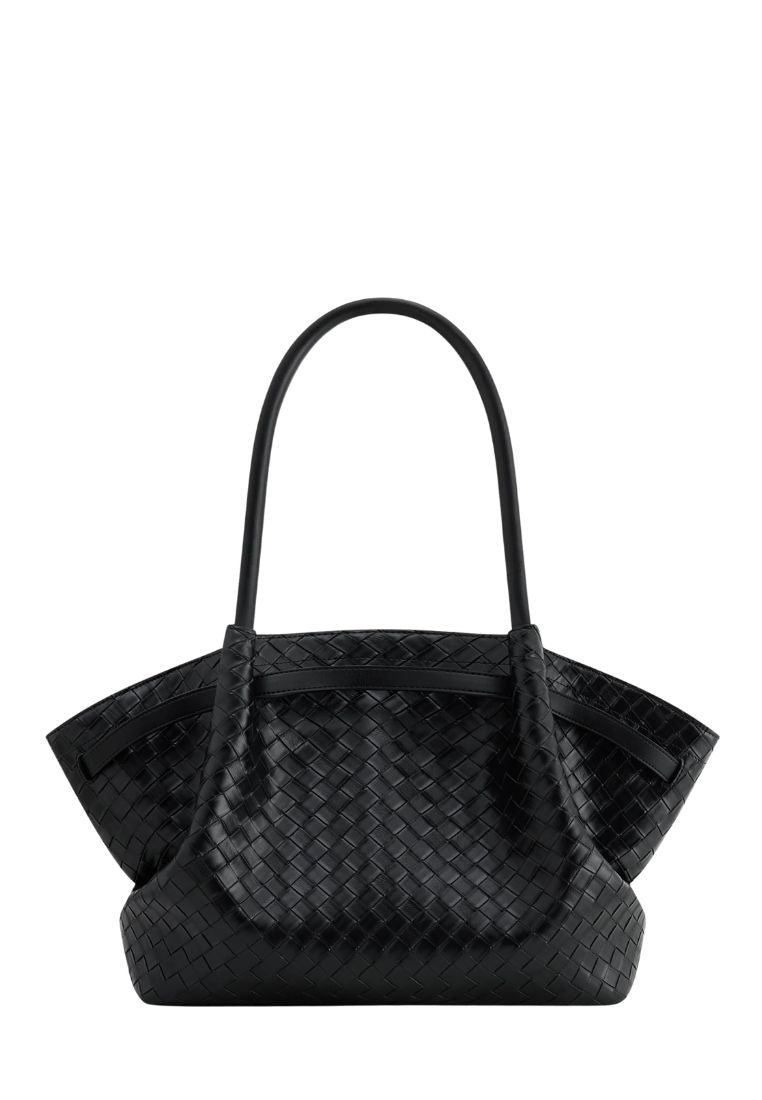 Hana Large Weave Texture Tote Bag - Black