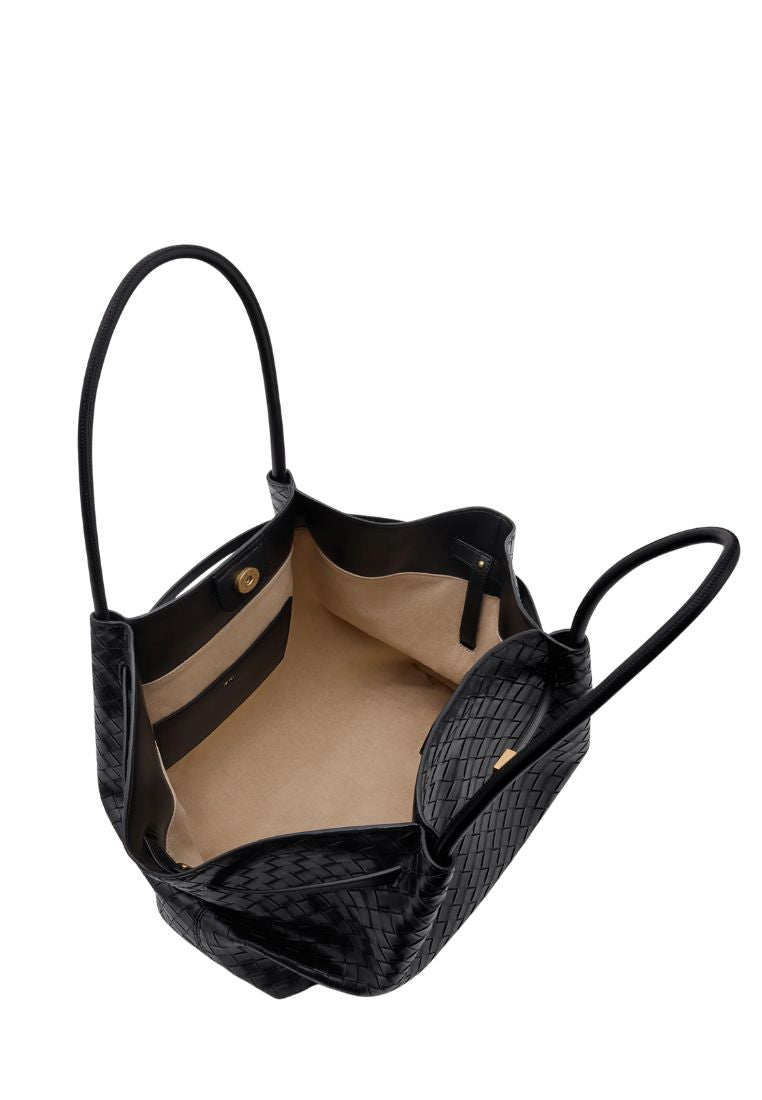 Hana Large Weave Texture Tote Bag - Black