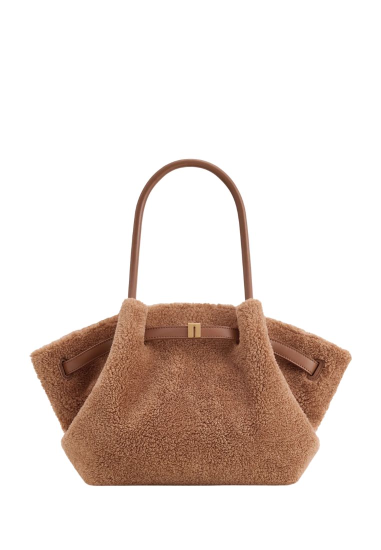 Hana Medium Faux Fur Tote Bag - Coffee Brown